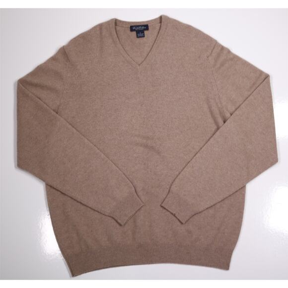 Brooks Brothers Light Brown 100% Cashmere V-Neck Sweater Great Britain XL - Picture 1 of 6